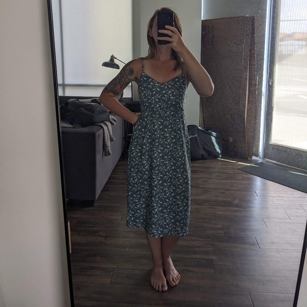 GREEN and WHITE FORAL MIDI DRESS with BOW - Sundress - Women's M - FOREVER 21
